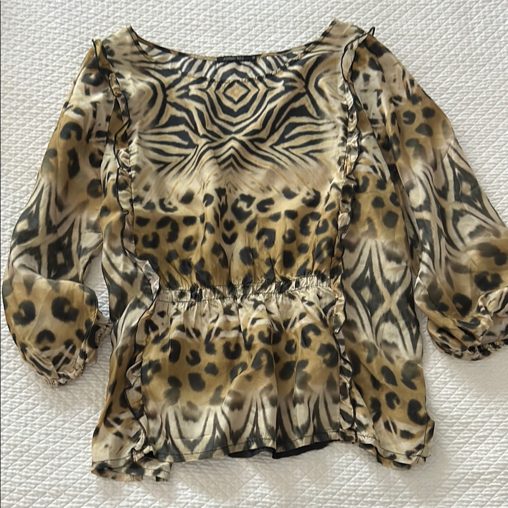 Johnny Was Animal Print Sheer Blouse size medium